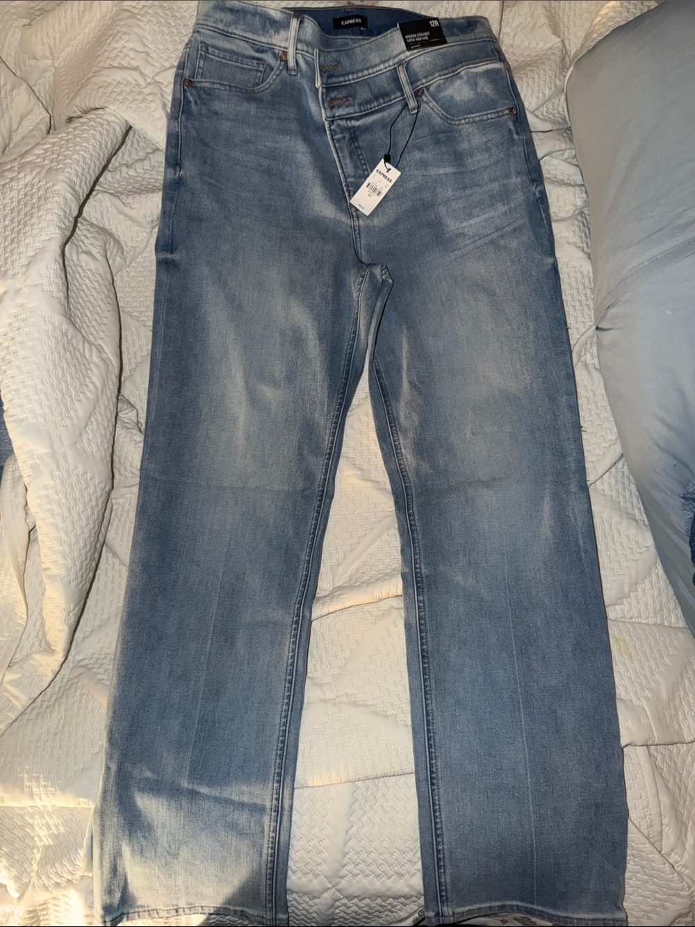 Express Straight Leg Jeans in Light Blue Wash
